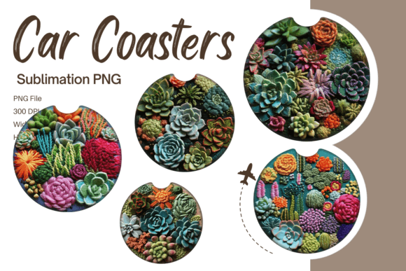Cactus Succulent Embroidery Car Coaster: A Print Template Gem