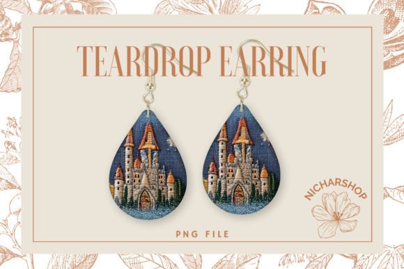 Castle Embroidery Teardrop Earring: A Versatile Graphics Asset