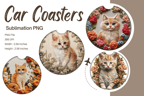 Cat Embroidery Car Coaster Sublimation: A Graphics Gem for Print Templates