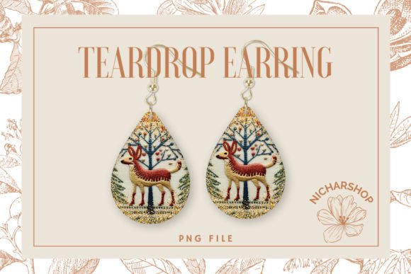 Christmas Deer Embroidery Teardrop3: A Versatile Graphic for Print Templates