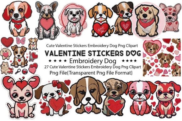 Cute Valentine Stickers Embroidery Dog for Graphics and Print