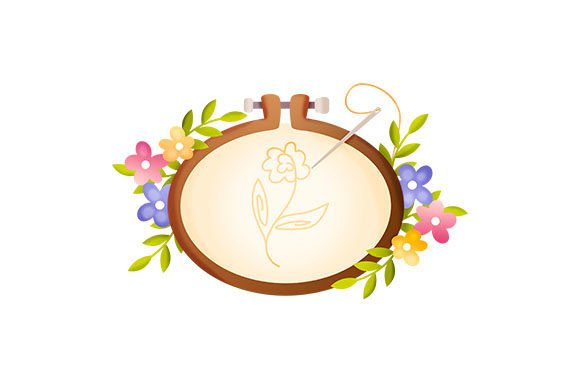 Embroidery Frame Surrounded by Flowers for Crafts and Hobbies