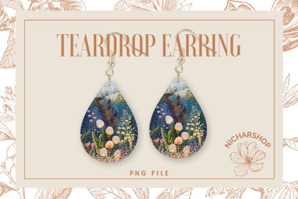 Flower Embroidery Teardrop Earring: A Charming Graphics Asset