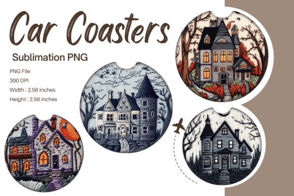 Haunted House Embroidery Car Coaster: A Unique Graphics Asset