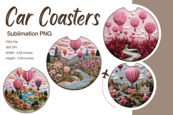 Hot Air Balloon Embroidery Car Coaster Graphics