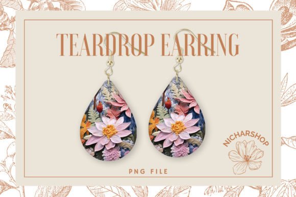 Lotus Flower Embroidery Teardrop Earring: A Graphics Gem