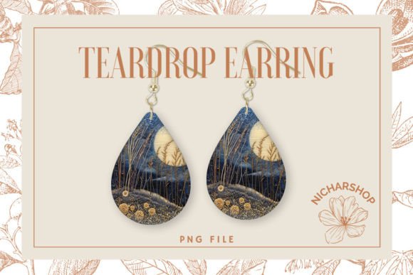 Moon Night Embroidery Teardrop Earring