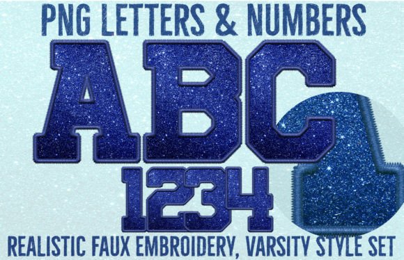 Navy Navy Glitter and Embroidery Letters for Crafts and Graphics