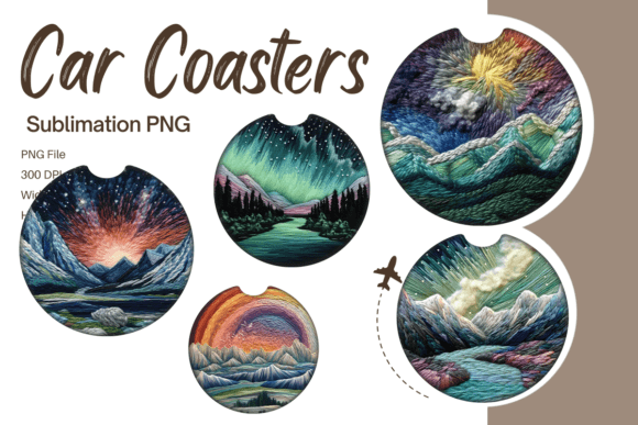 Northern Lights Embroidery Car Coaster: A Graphics Gem for Print Templates