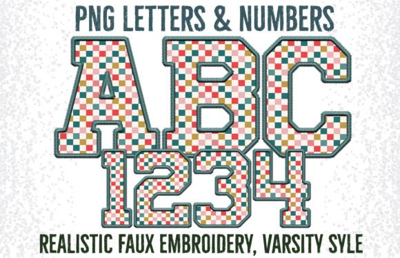 Retro Checkered Faux Embroidery Letters for Graphics and Crafts