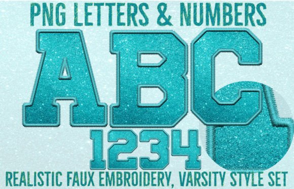 Turquoise Faux Glitter and Embroidery for Crafts and Graphics