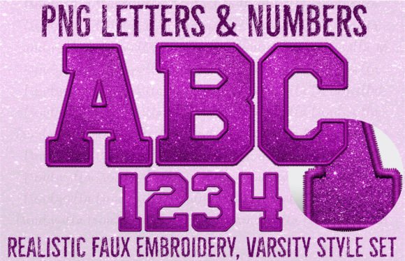 Violet Pink Faux Embroidery Alpha Set for Crafts and Graphics